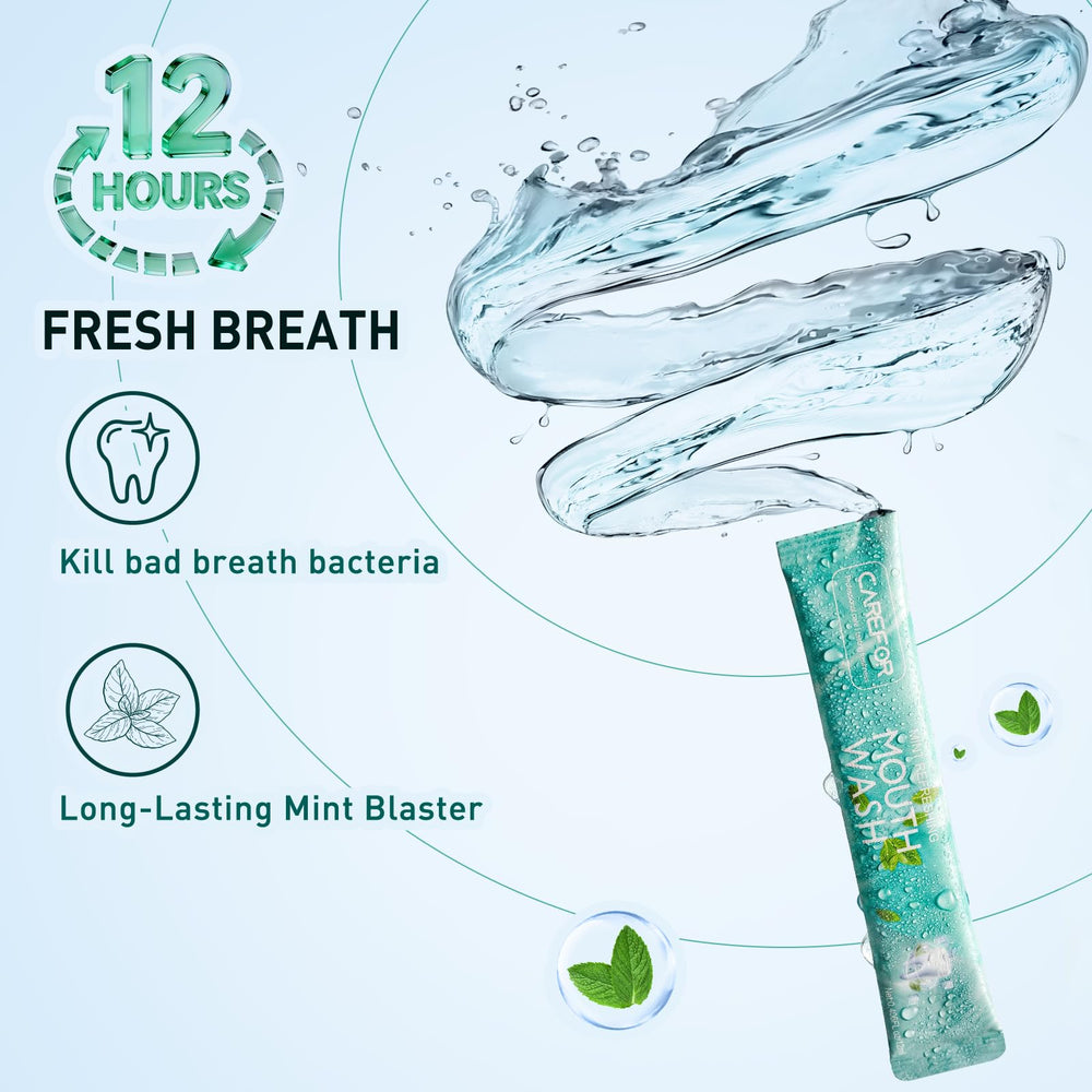 CAREFOR fresh mint packets displayed as individual servings for portable care