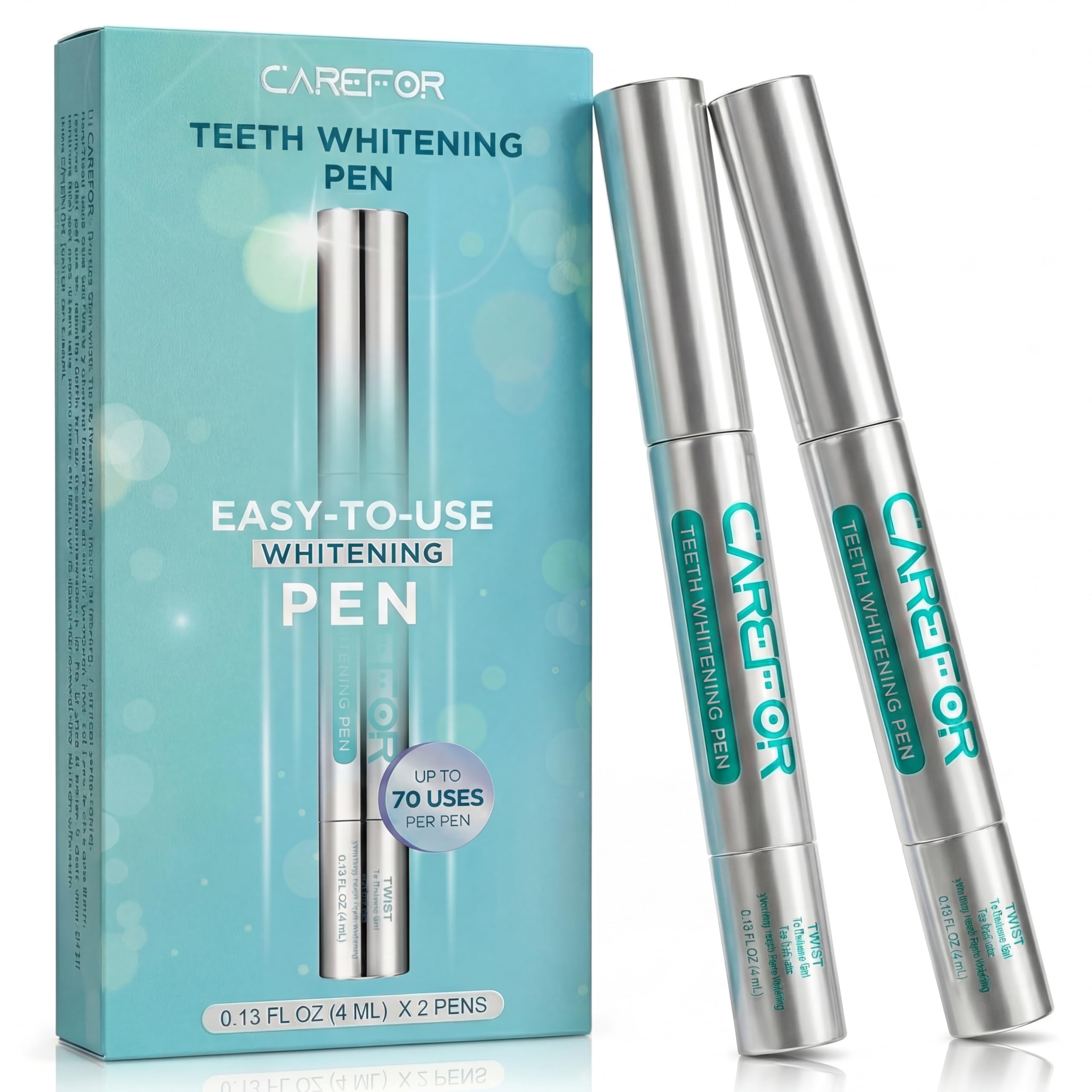 CAREFOR Teeth Whitening Pen 2 Pack for convenient on-the-go touch-ups.