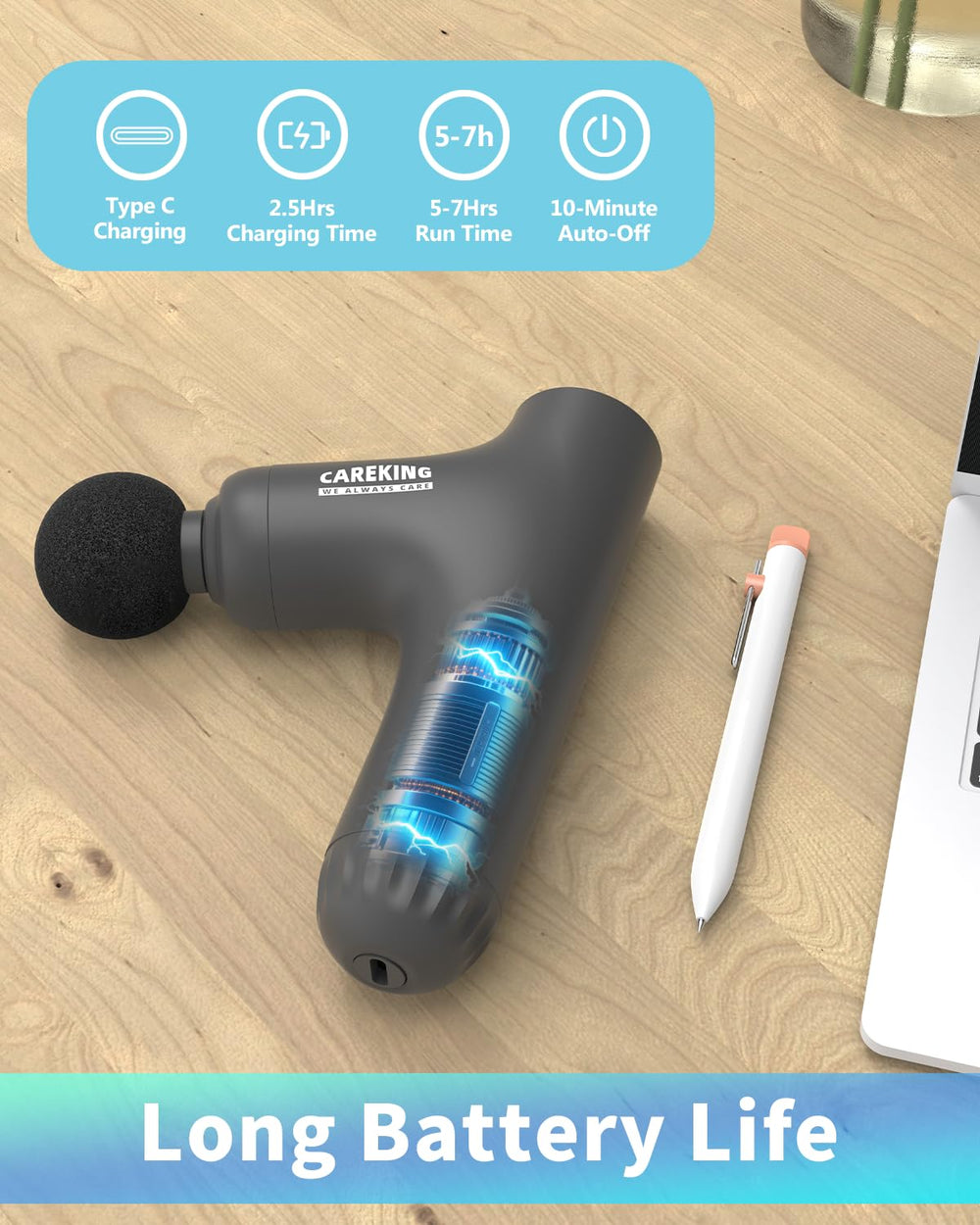CareKing auto-off feature helps safe, energy-efficient sessions.