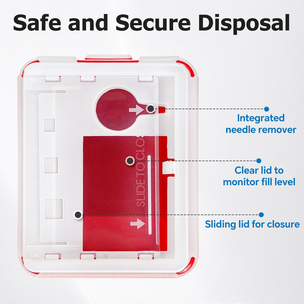 CARELIVING Sharps Container compact dimensions fit small spaces and bags.