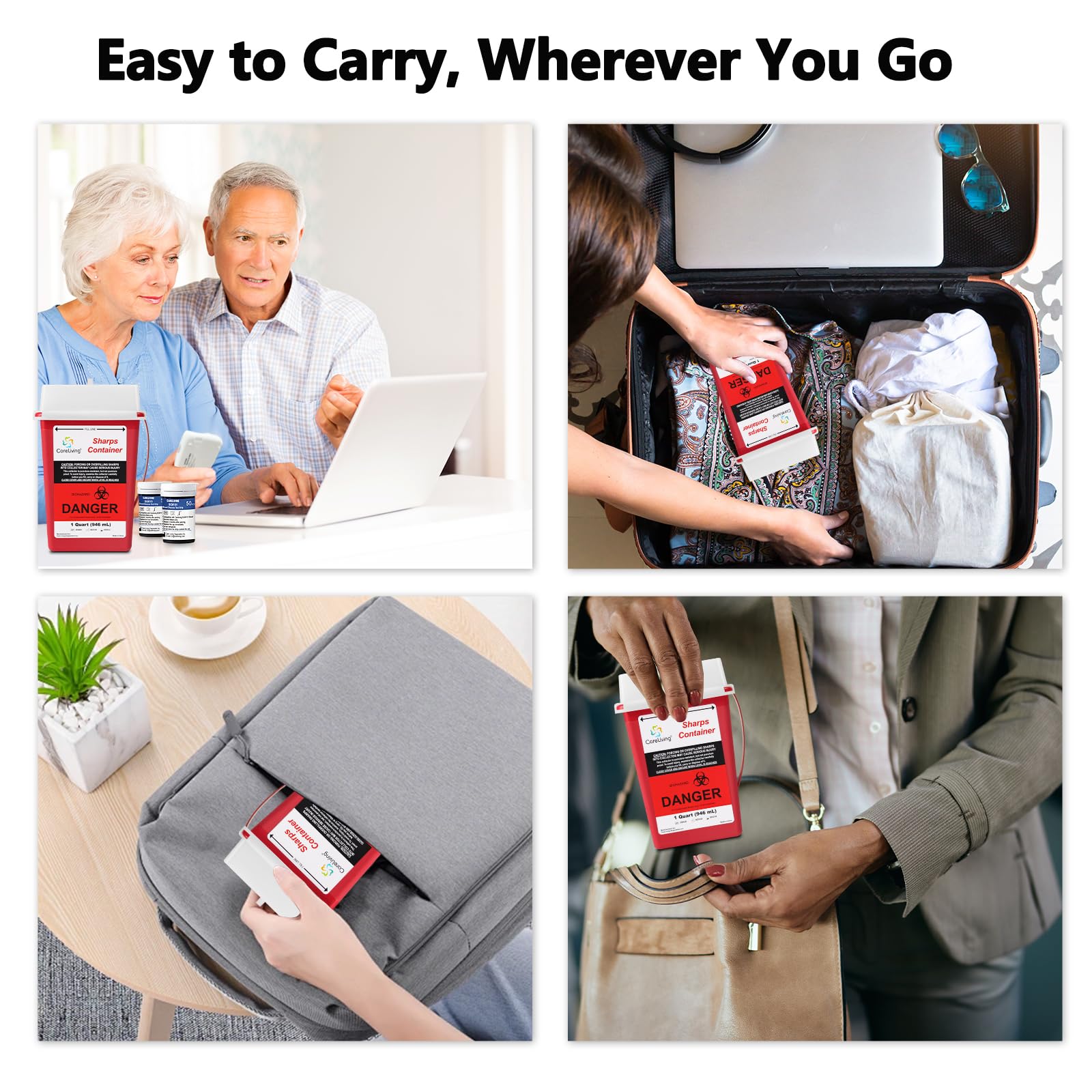 CARELIVING Sharps Container three-pack provides value for homes and trips.