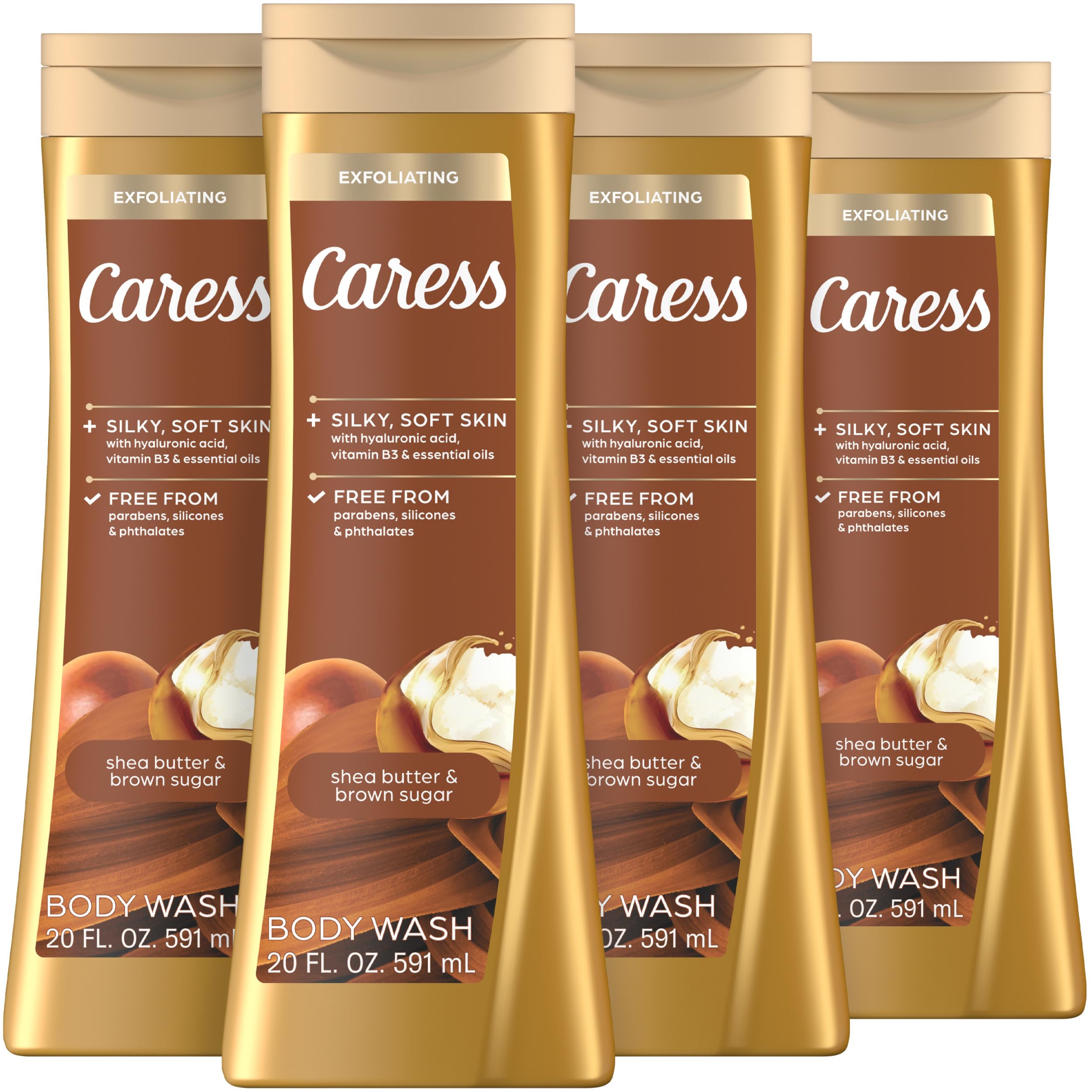 Caress body wash with shea butter and brown sugar for exfoliating glow