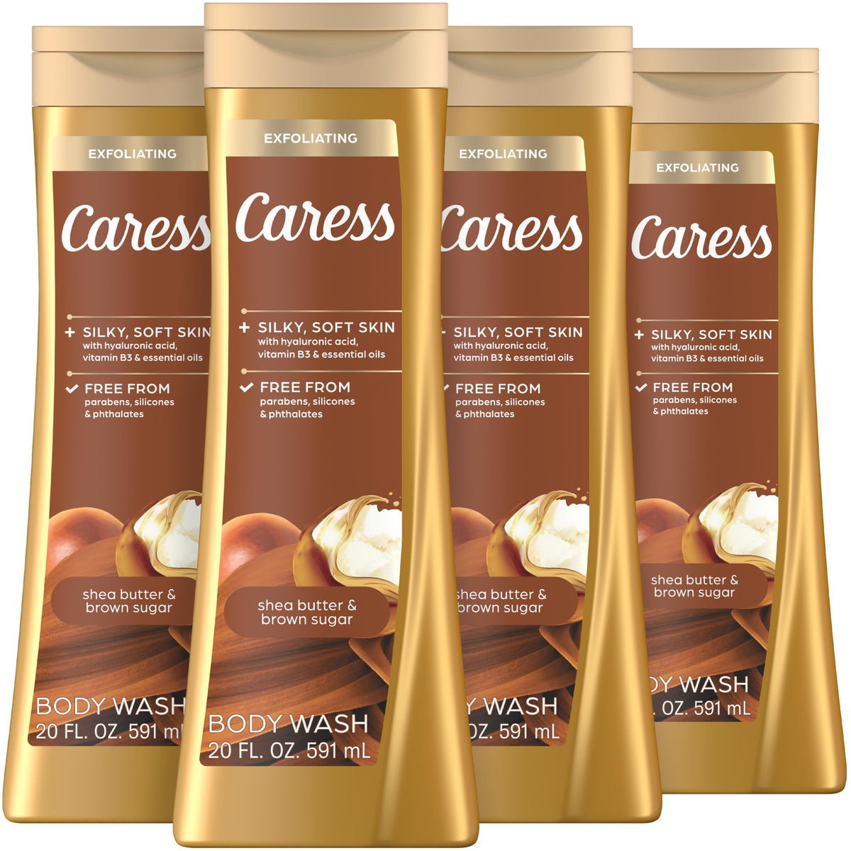 Caress body wash with shea butter and brown sugar for exfoliating glow