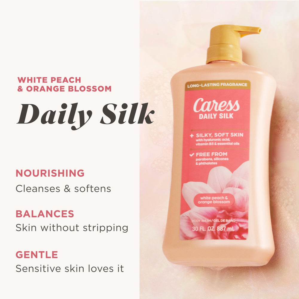 Caress Daily Silk foam-lather provides a silky feel after washing.