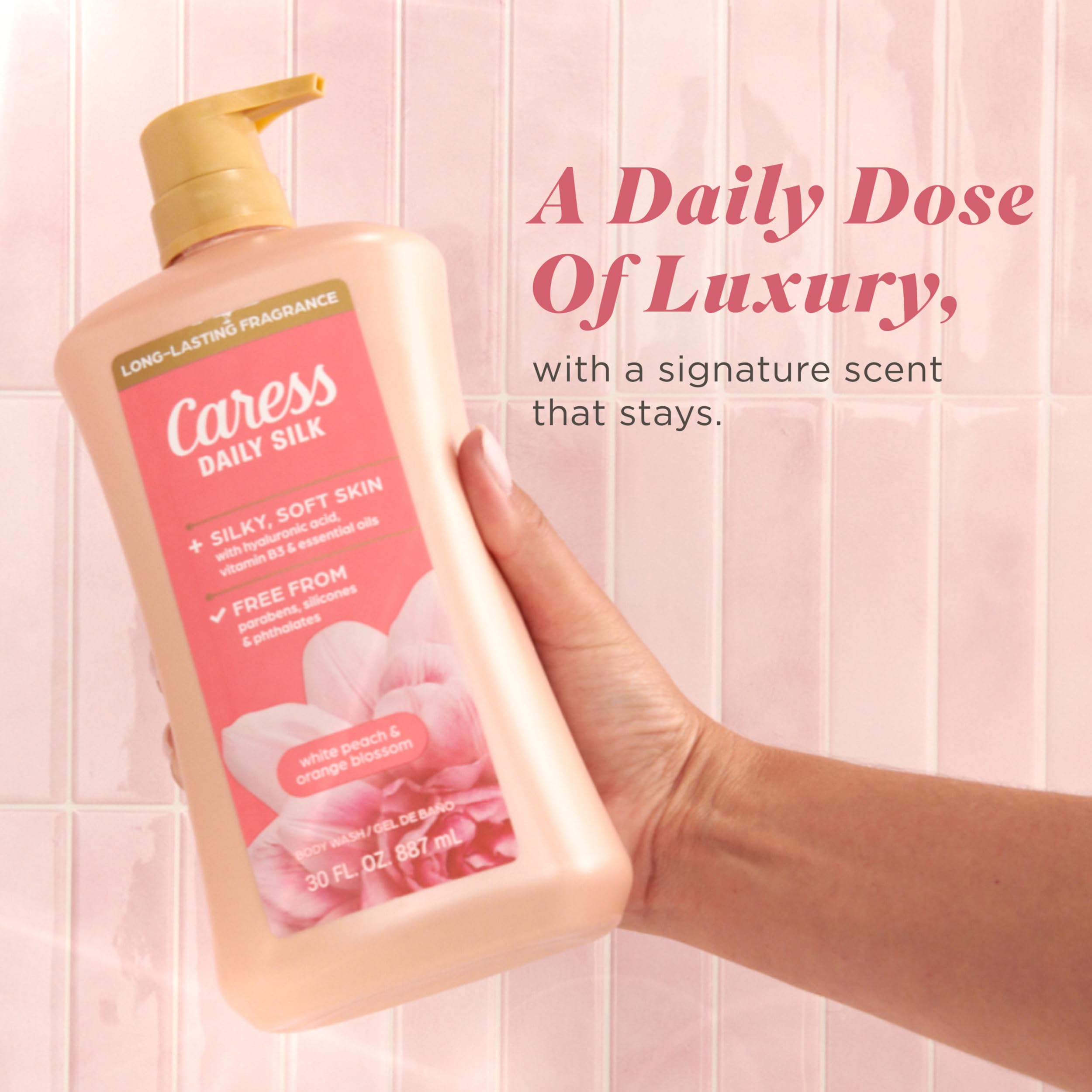Caress Daily Silk hyaluronic acid boost supports moisturized skin during cleansing.
