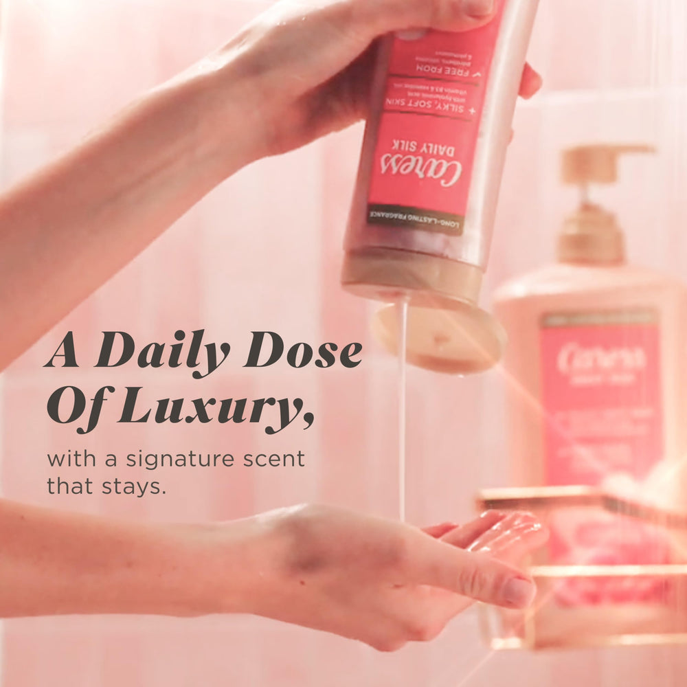 Caress Daily Silk silky-skin glow captures hydrated, touchable skin.