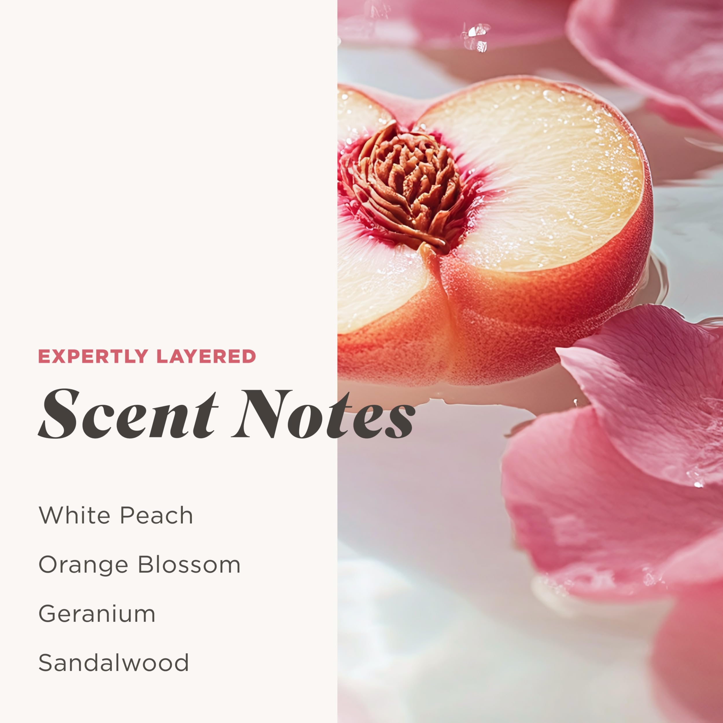 Caress Daily Silk white peach note emphasizes crisp, inviting aroma.