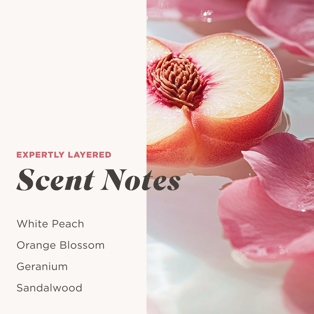 Caress Daily Silk white peach note emphasizes crisp, inviting aroma.