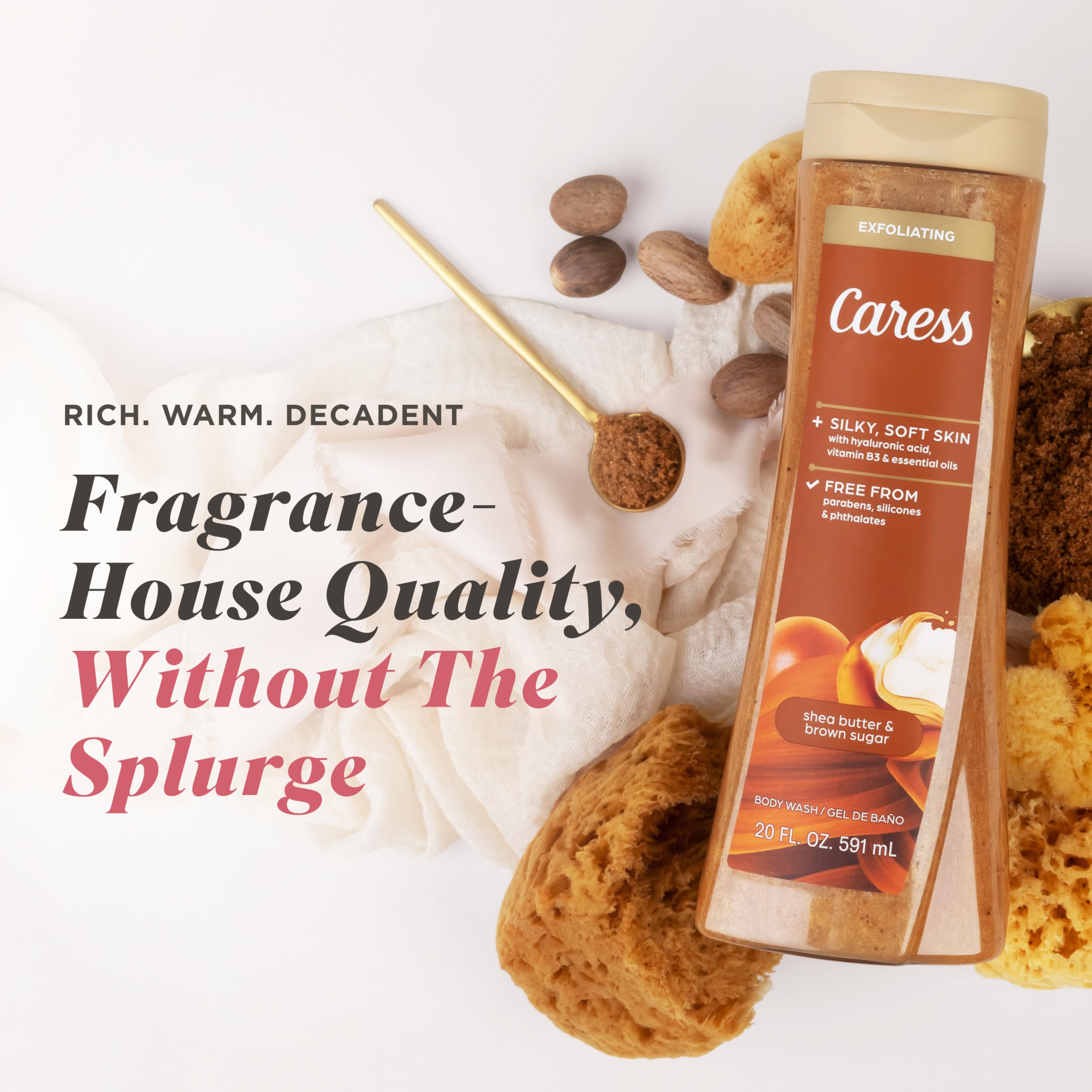 Caress fragrance notes linger after shower for daily allure