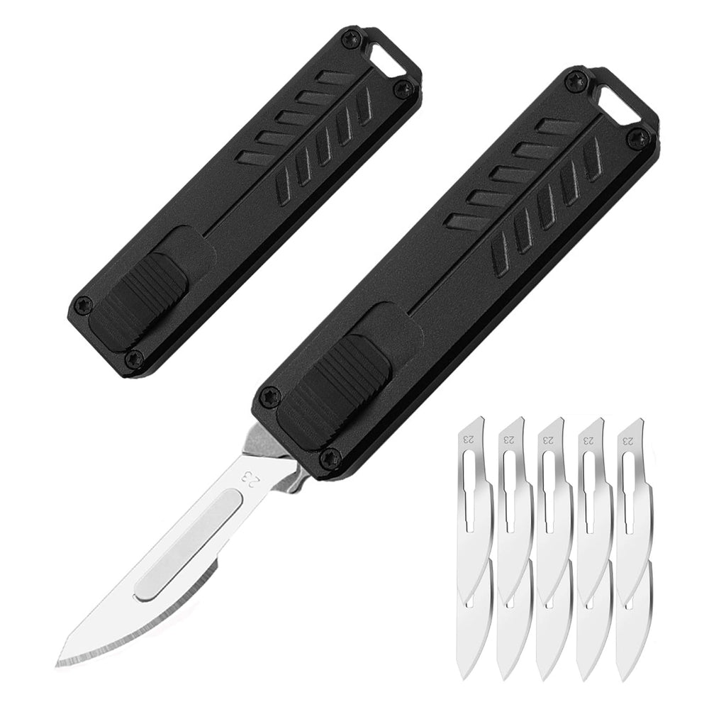 Caressolove auto retractable knife shown in full view, ideal for quick box openings.