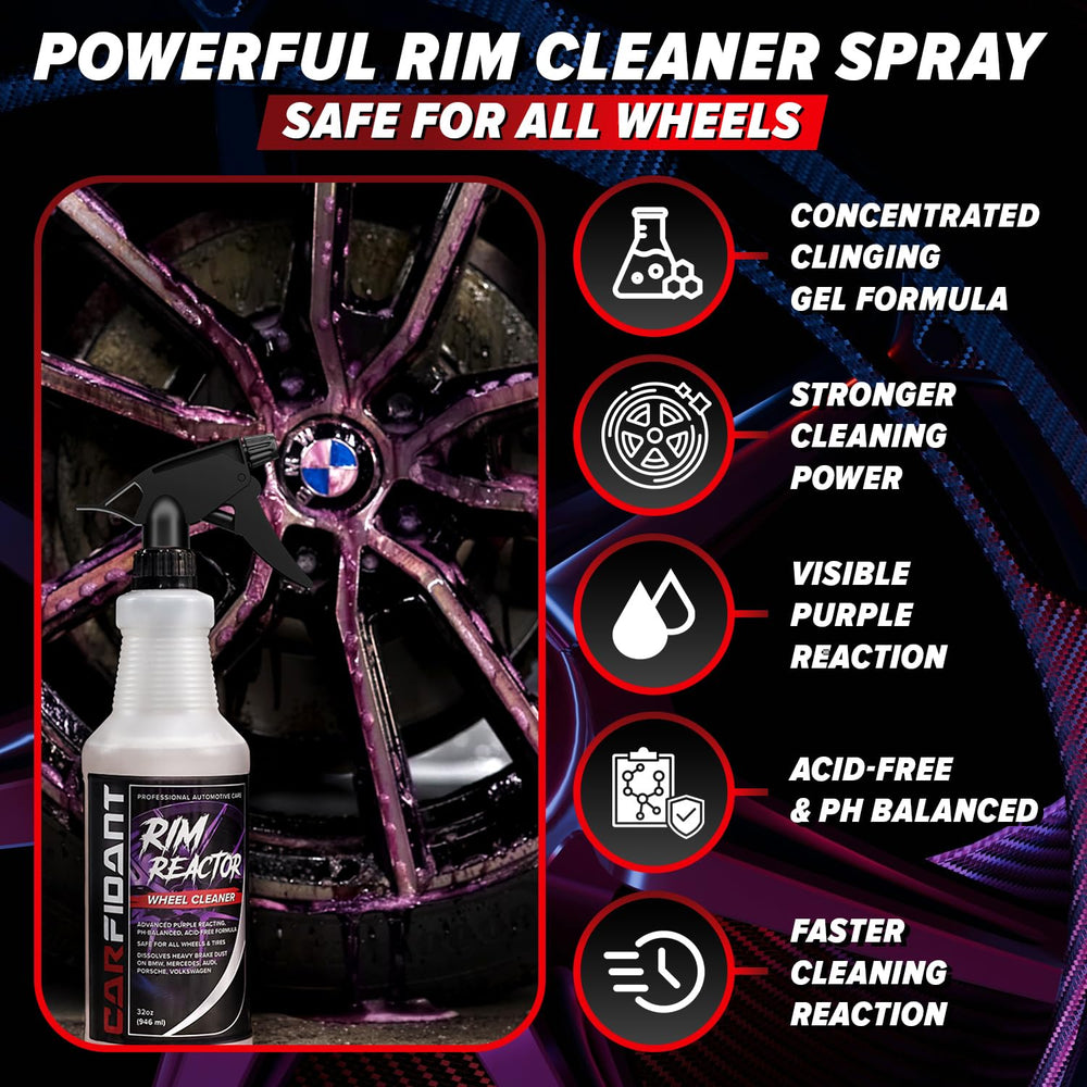 Carfidant Rim Reactor shows purple iron reaction on brake dust.
