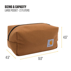 Carhartt durable travel kit denier-polyester fabric close-up emphasizes rugged, long-lasting material.