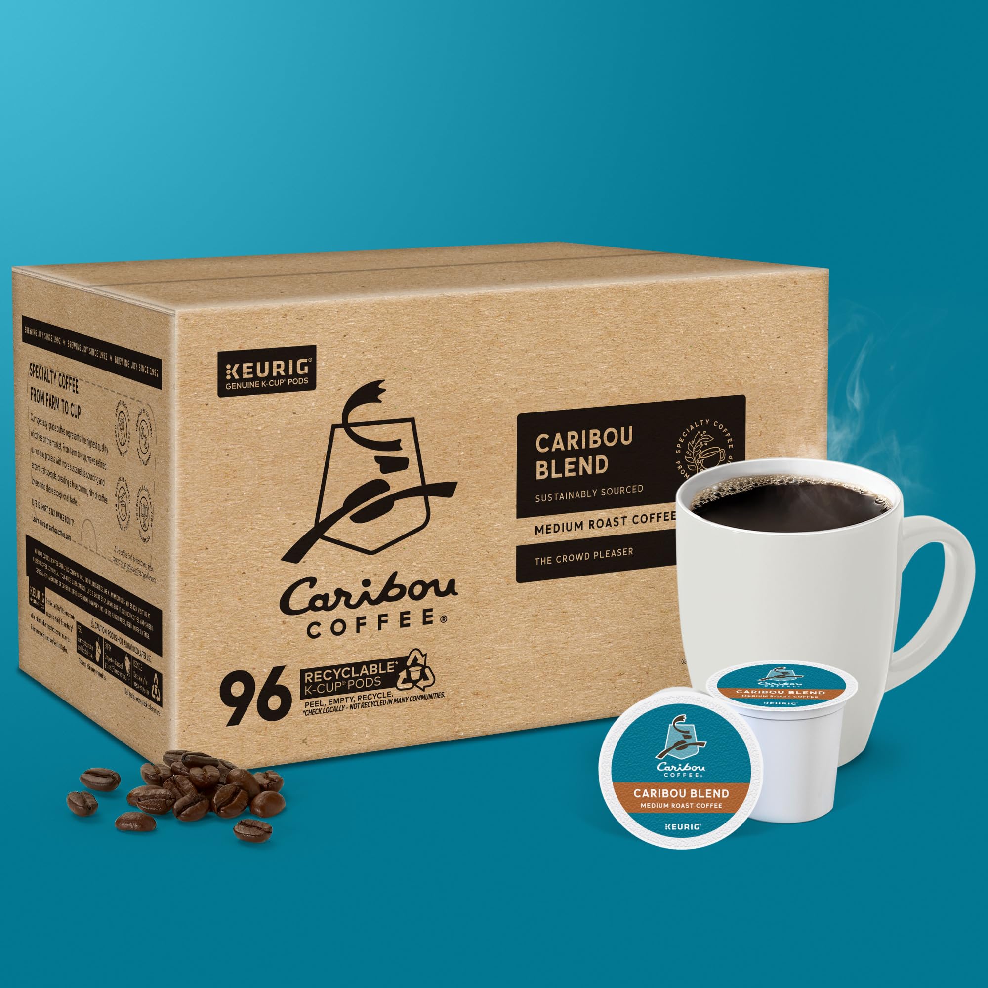 Caribou Coffee recyclable K-Cup pods illustration demonstrates easy recycling steps.