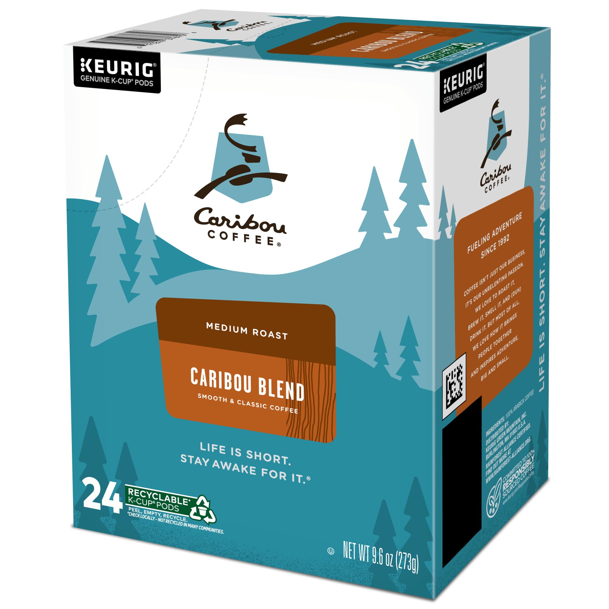 Caribou Coffee Rainforest Alliance logo emphasizes sustainable sourcing