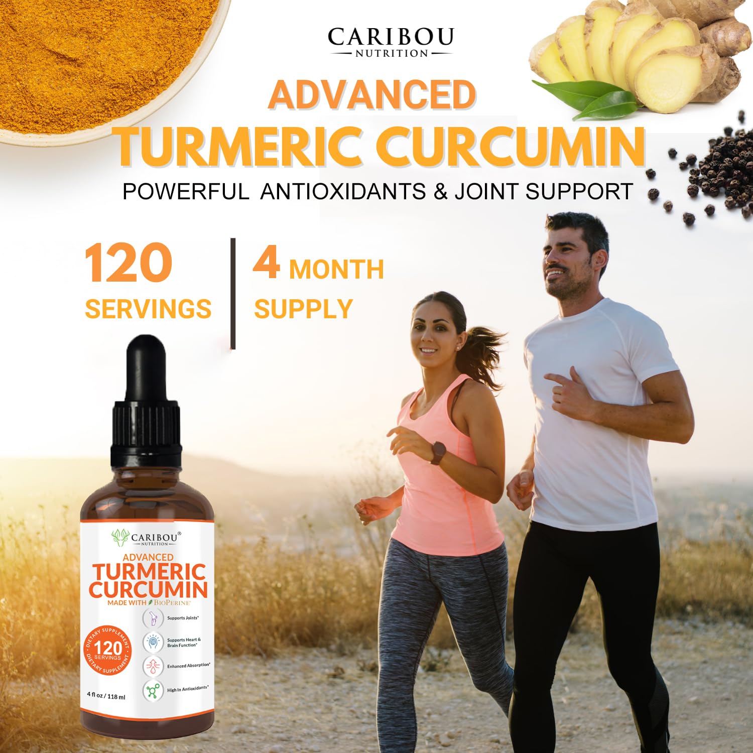 Caribou Nutrition bioperine drops highlighting enhanced absorption potential.