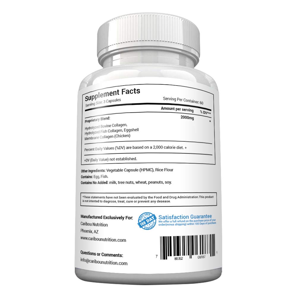 Packaging view of chicken bone broth collagen sources in Caribou Nutrition product.