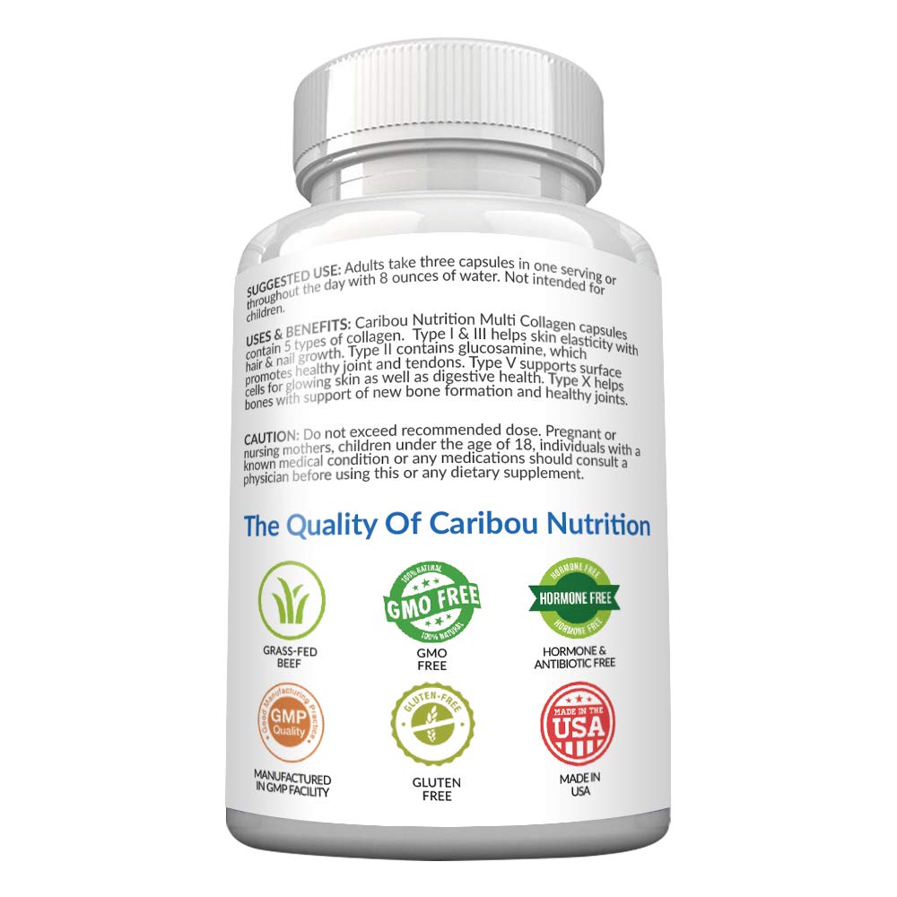 Premium blend of grass-fed beef and wild fish collagen in Caribou Nutrition packaging.