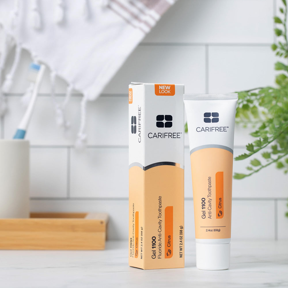 Graphic showing pH+ technology elevating mouth pH with CariFree Gel 1100 citrus.