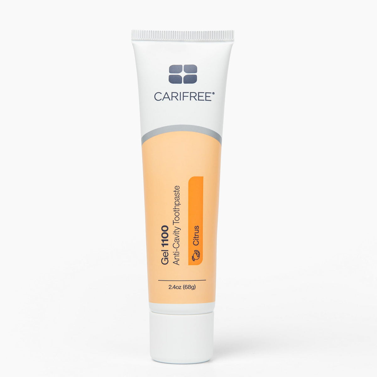 CariFree Gel 1100 citrus toothpaste tube for enamel protection and fresh flavor.