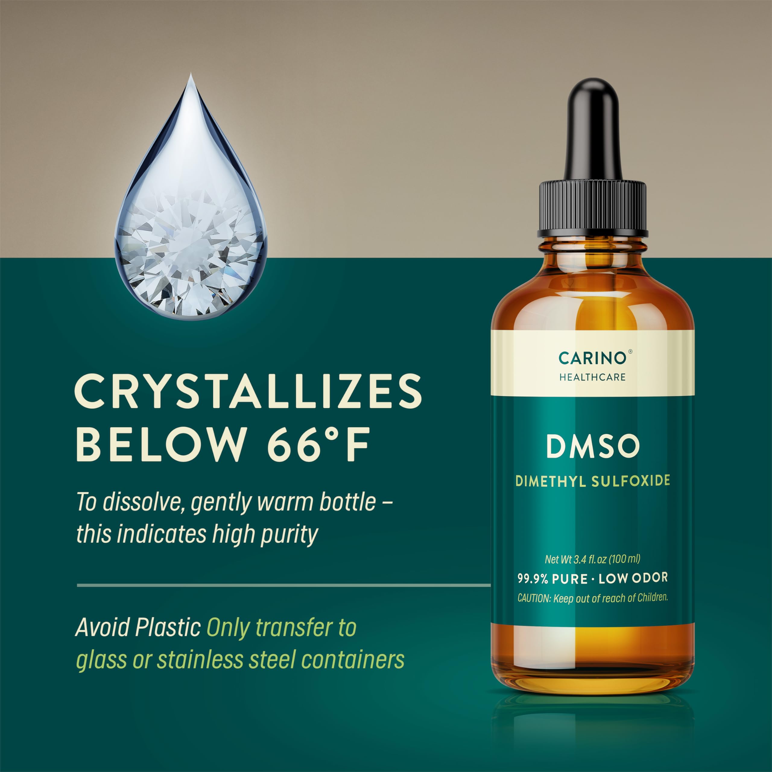 Carino HealthCare DMSO derived from natural lignin sources for a clean profile.