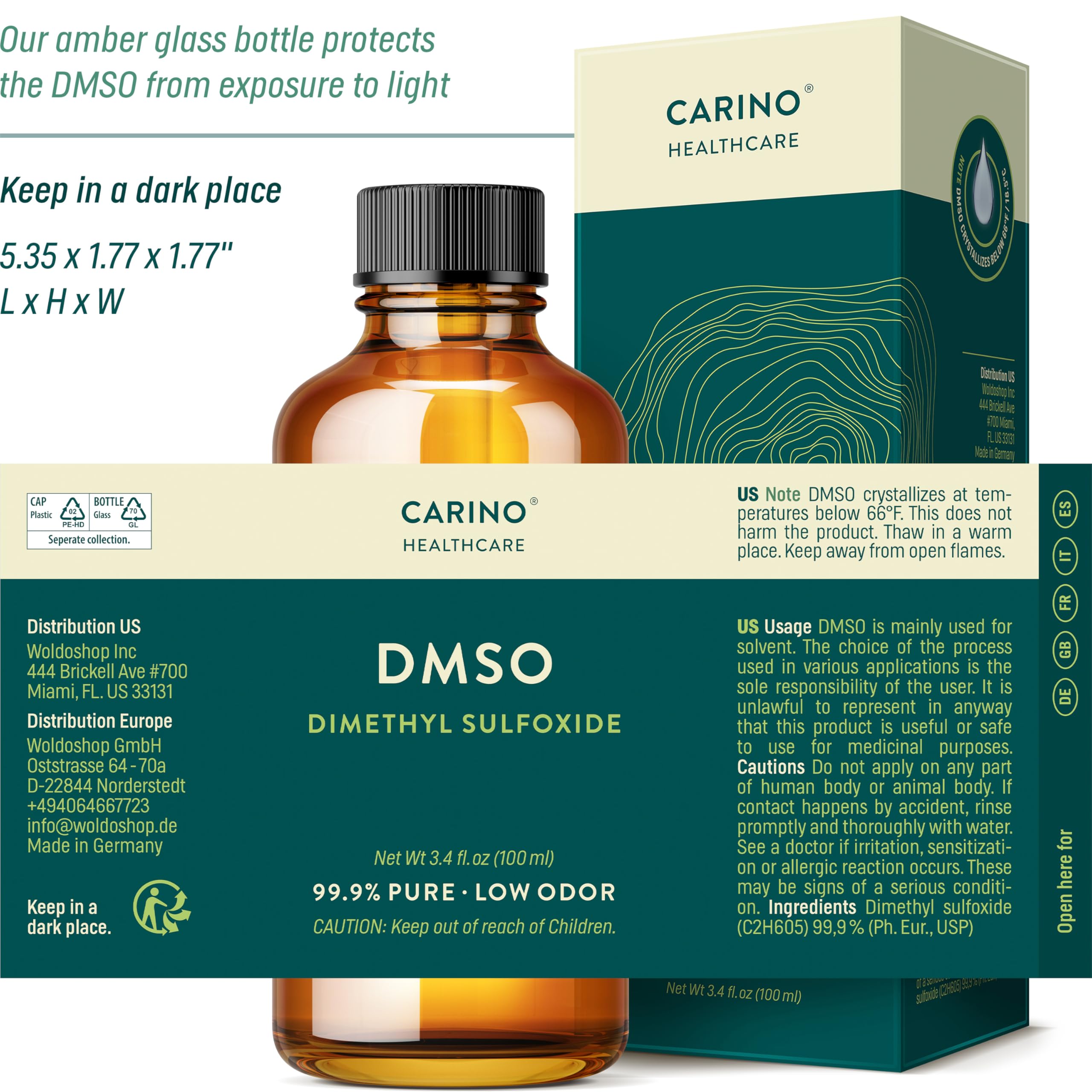 Carino HealthCare DMSO purity reports available for transparent verification.