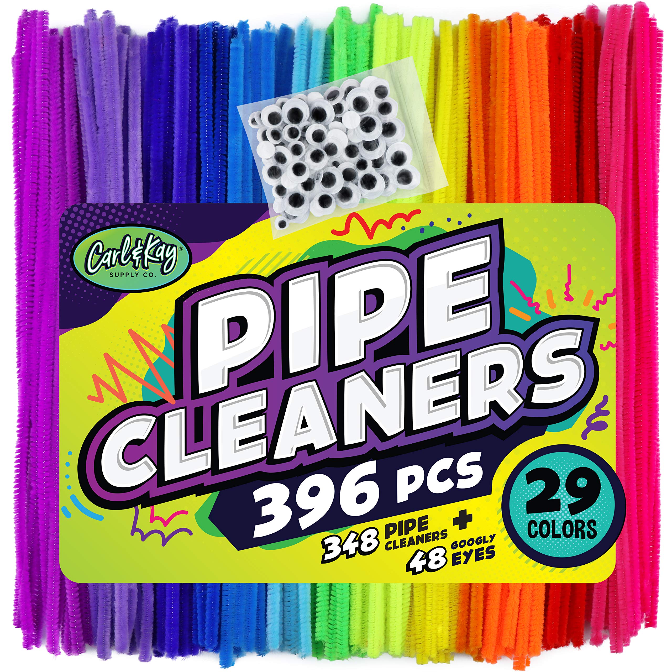 Carl & Kay Supply Co. 348 pipe cleaners in 29 colors for vibrant kids crafts.