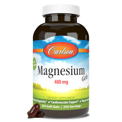 Carlson Magnesium Gels bottle front for heart and muscle support