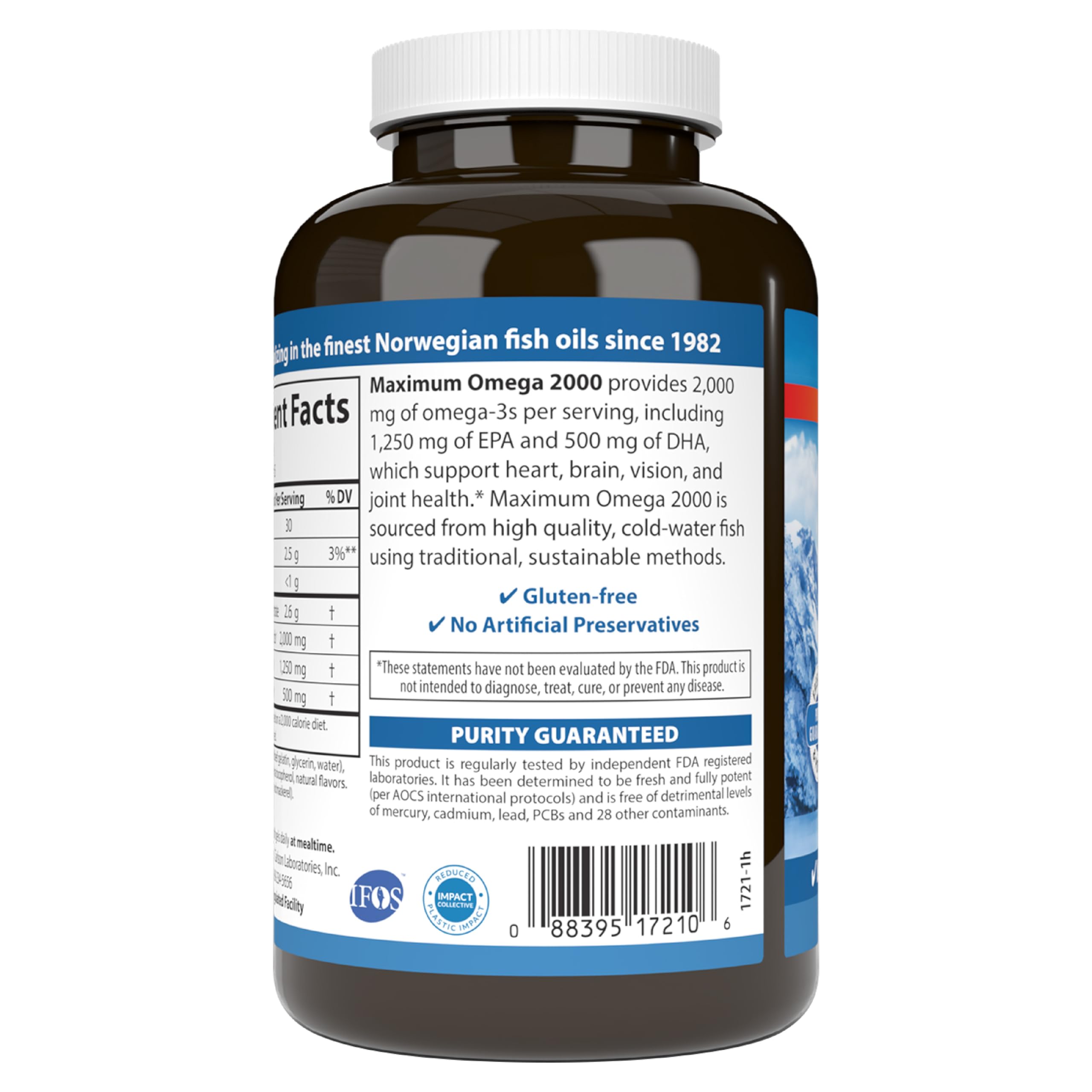 Carlson Maximum Omega 2000 bottle with lemon label; ready to support daily meals.
