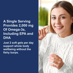 Carlson Maximum Omega 2000 bottle on counter; wild caught, sustainably sourced omega-3s.