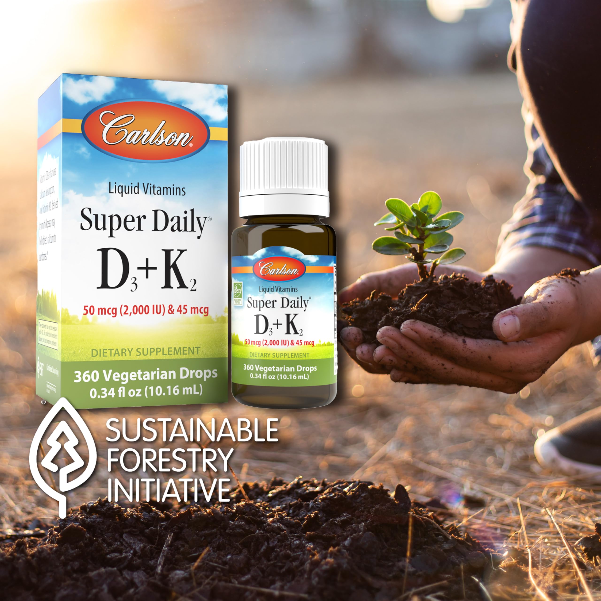 Carlson Super Daily D3 + K2 liquid drops ready to mix into foods or drinks