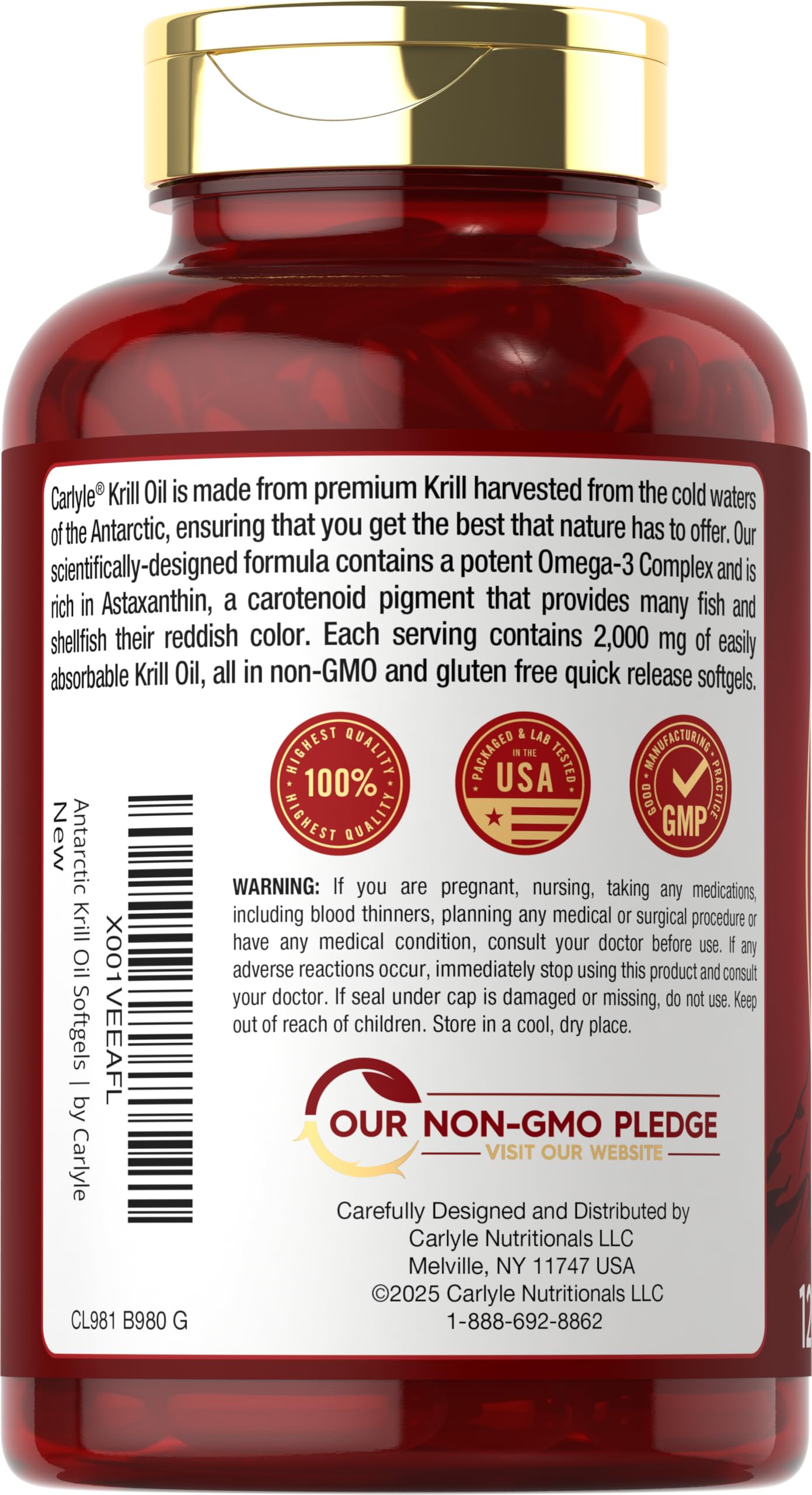 Carlyle Antarctic Krill Oil lab-tested label signals purity.
