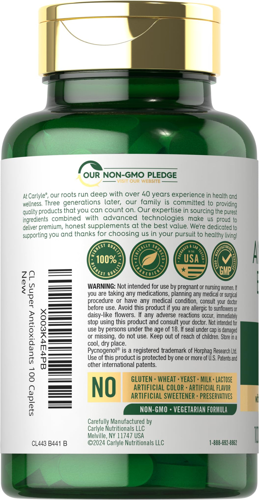Carlyle Antioxidant capsules close-up of coated caplets for easy swallowing
