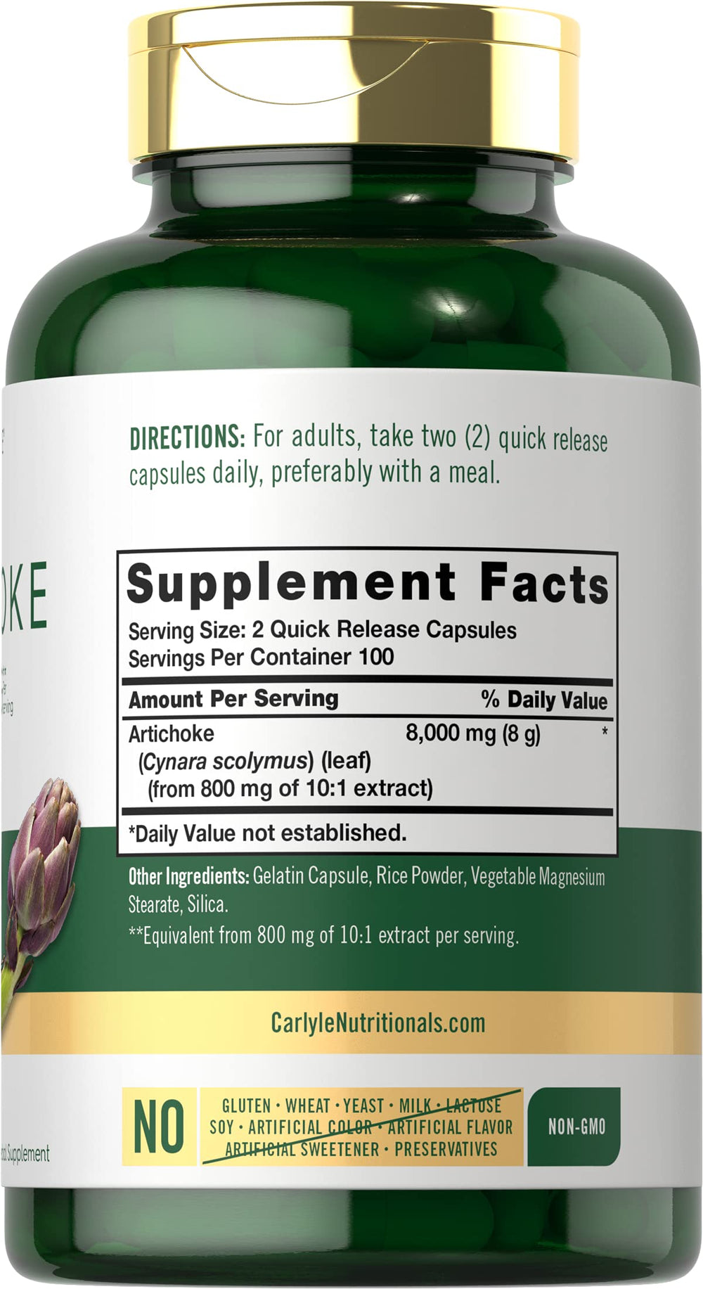 Carlyle Artichoke Extract Capsules close-up, quick-release capsules for easy dosing.
