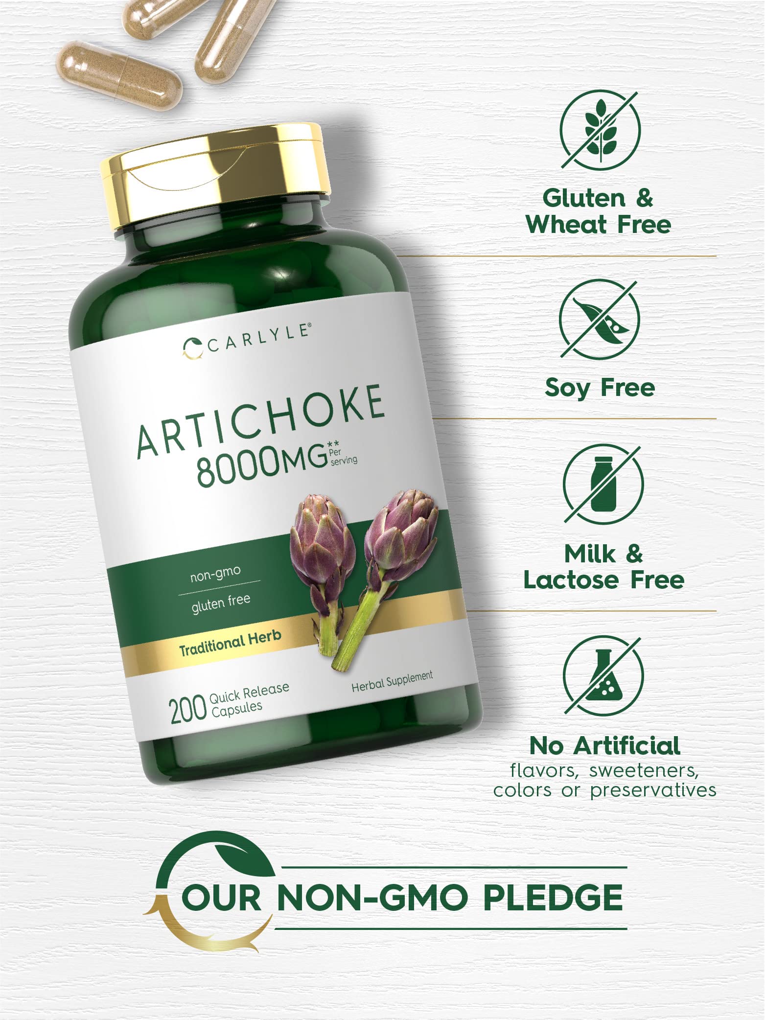 Carlyle Artichoke Extract label and ingredients, clear sourcing information.