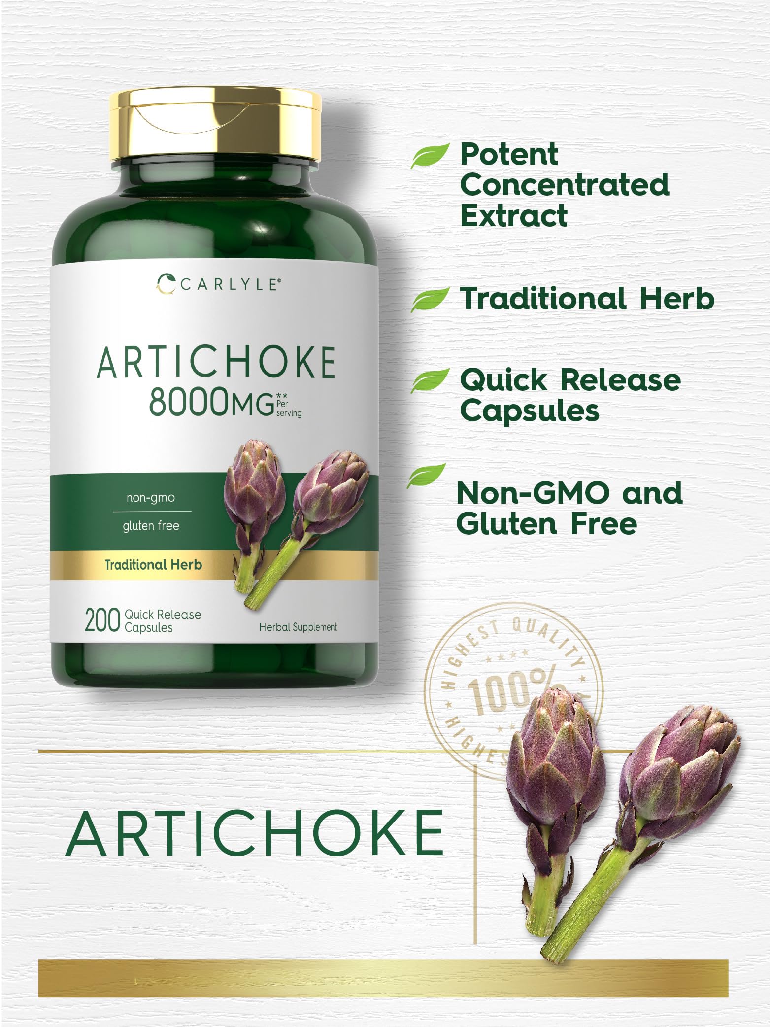 Carlyle Artichoke Leaf Extract capsules, traditional European herb in easy form.