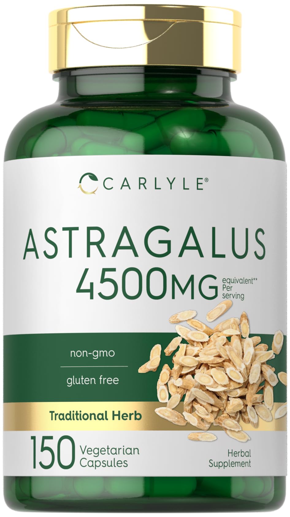 Carlyle Astragalus Root Capsules bottle showing vegetarian, non-GMO daily wellness option