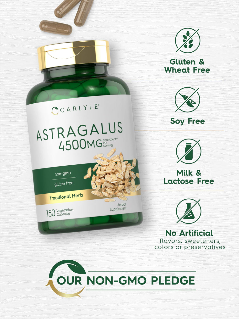 Carlyle Astragalus Root Capsules vegetarian formula in daily bottle