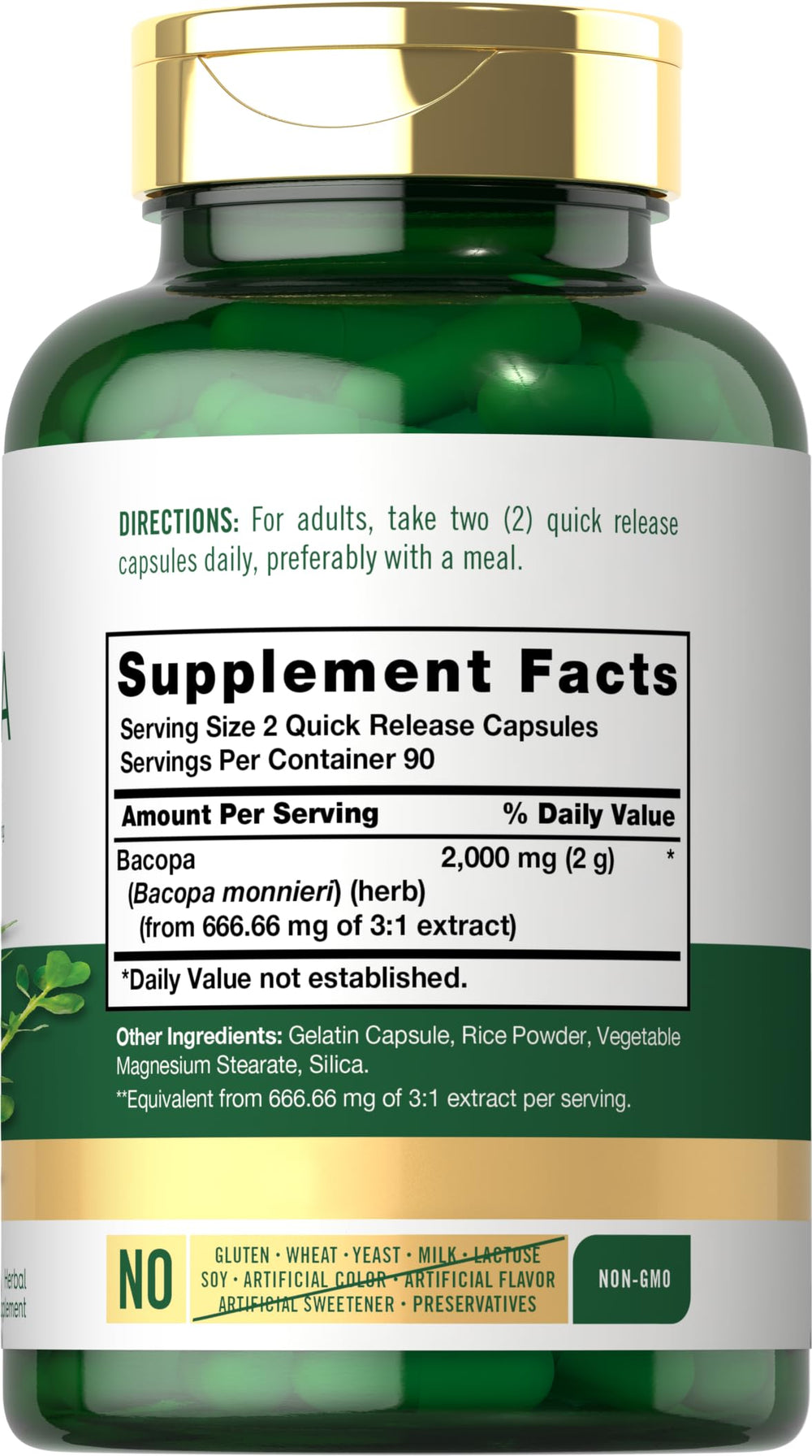 Carlyle Bacopa Monnieri label close-up highlighting gluten-free formula