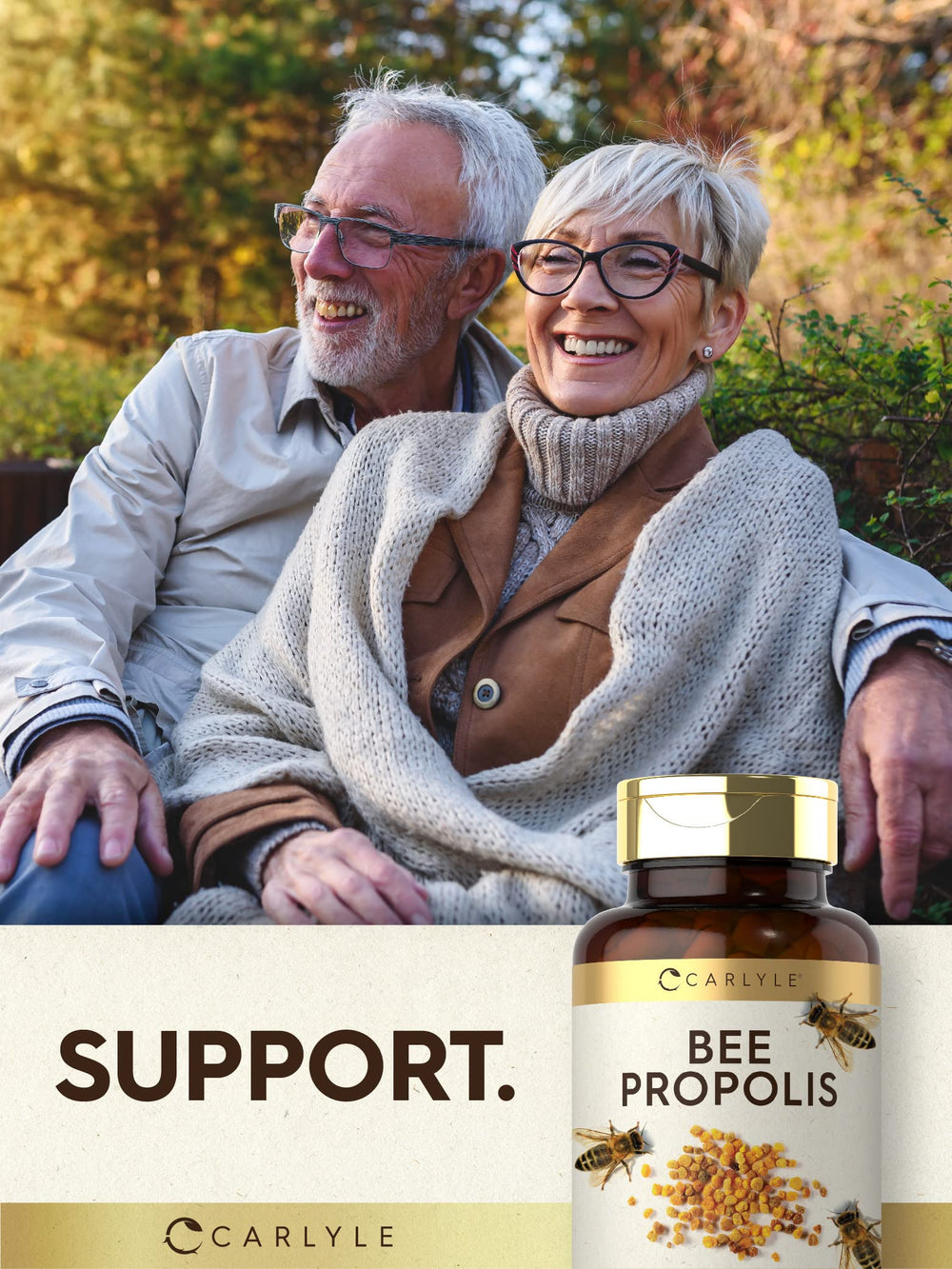 Carlyle Bee Propolis bottle on kitchen counter for everyday supplementation.