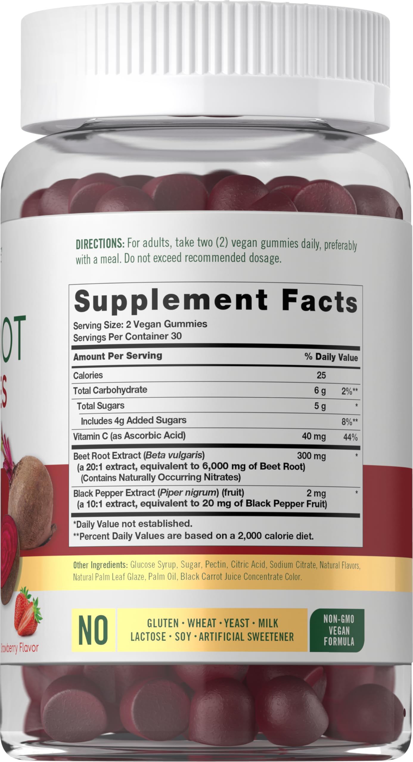 Carlyle Beet Root Gummies bottle-side view highlights gluten-free formula for everyday vitality.