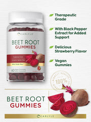 Carlyle Beet Root Gummies gummies close-up shows chewable, plant-based supplement for daily use.