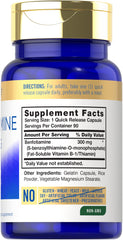 Carlyle Benfotiamine 300mg capsules being poured, convenient daily dose.