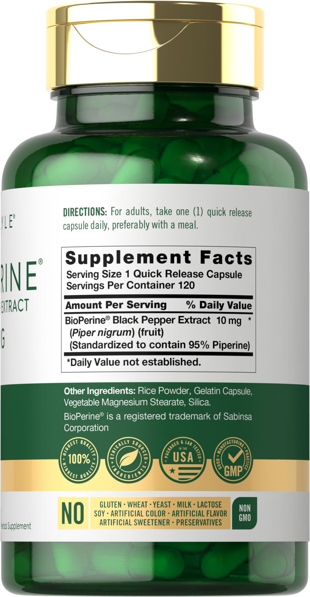 Carlyle Bioperine capsules closeup highlights consistent piperine per capsule.