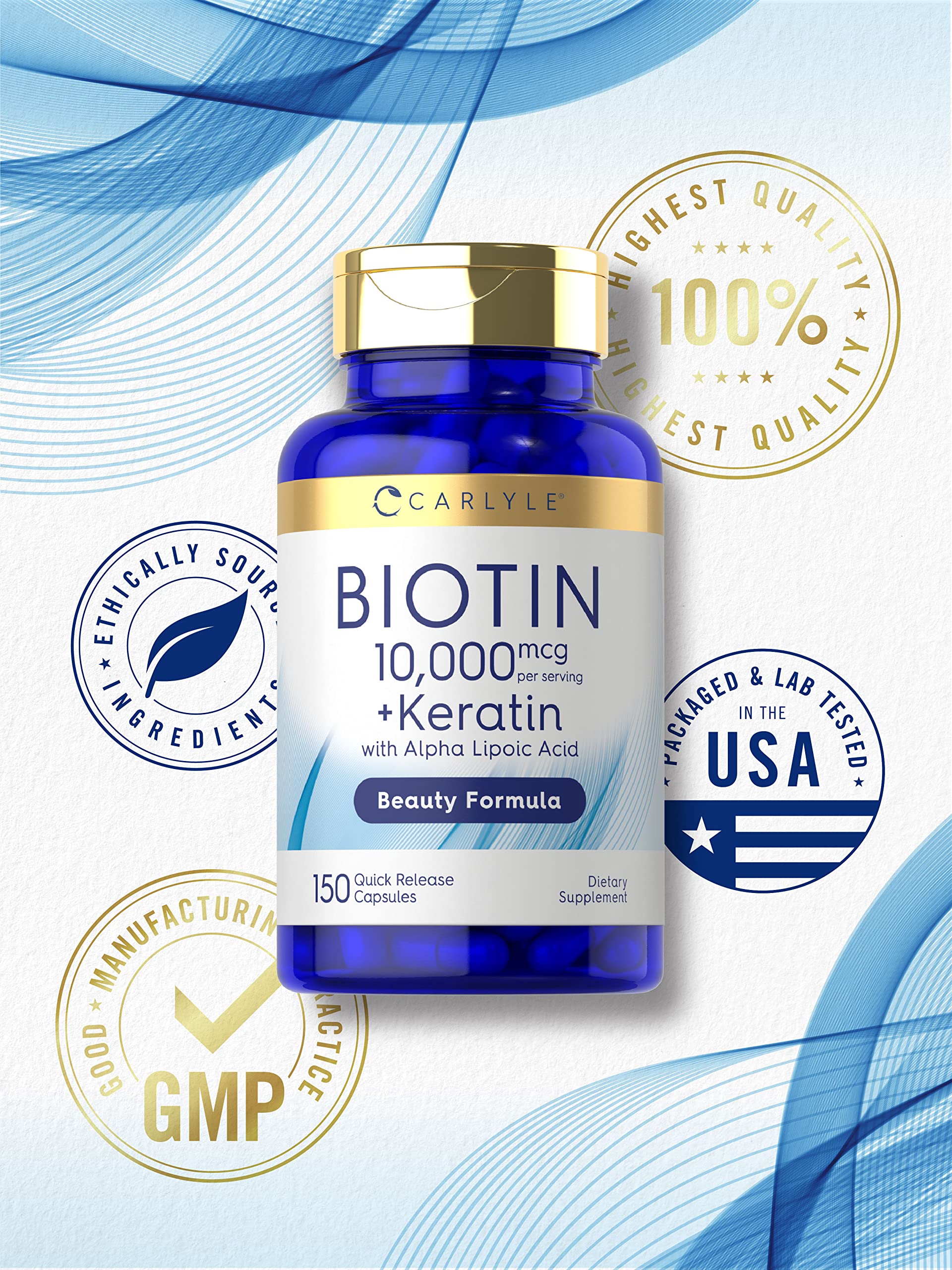Carlyle Biotin packaging shot communicates premium wellness and trusted quality.