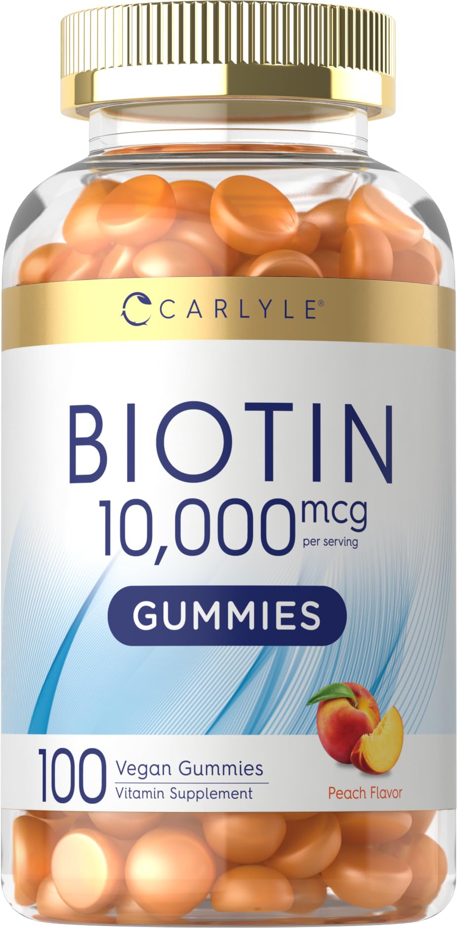 Carlyle Biotin gummies peach bottle for daily wellness.