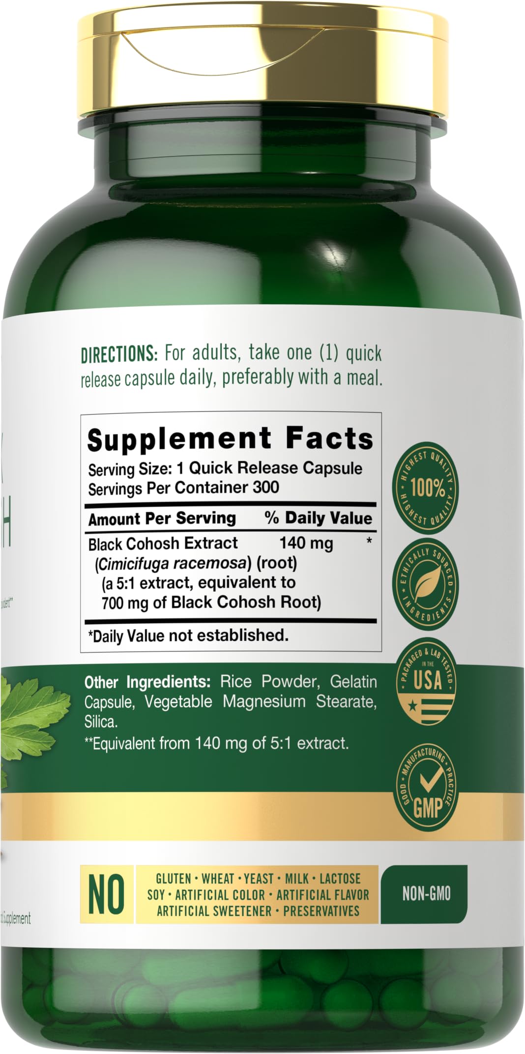 Carlyle Black Cohosh bottle close-up highlighting quality-tested formula.