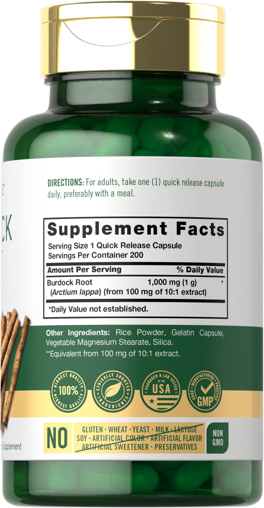 Bottle label shows non-GMO and gluten-free ingredients for mindful shoppers.