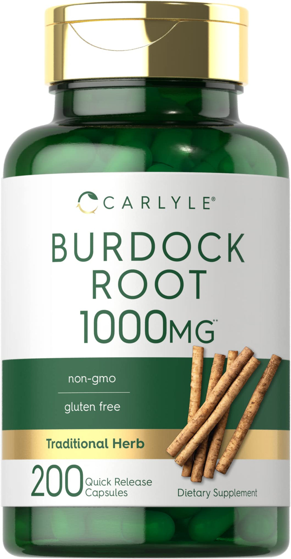 Carlyle Burdock Root capsules highlight the quick-release formula for everyday wellness.