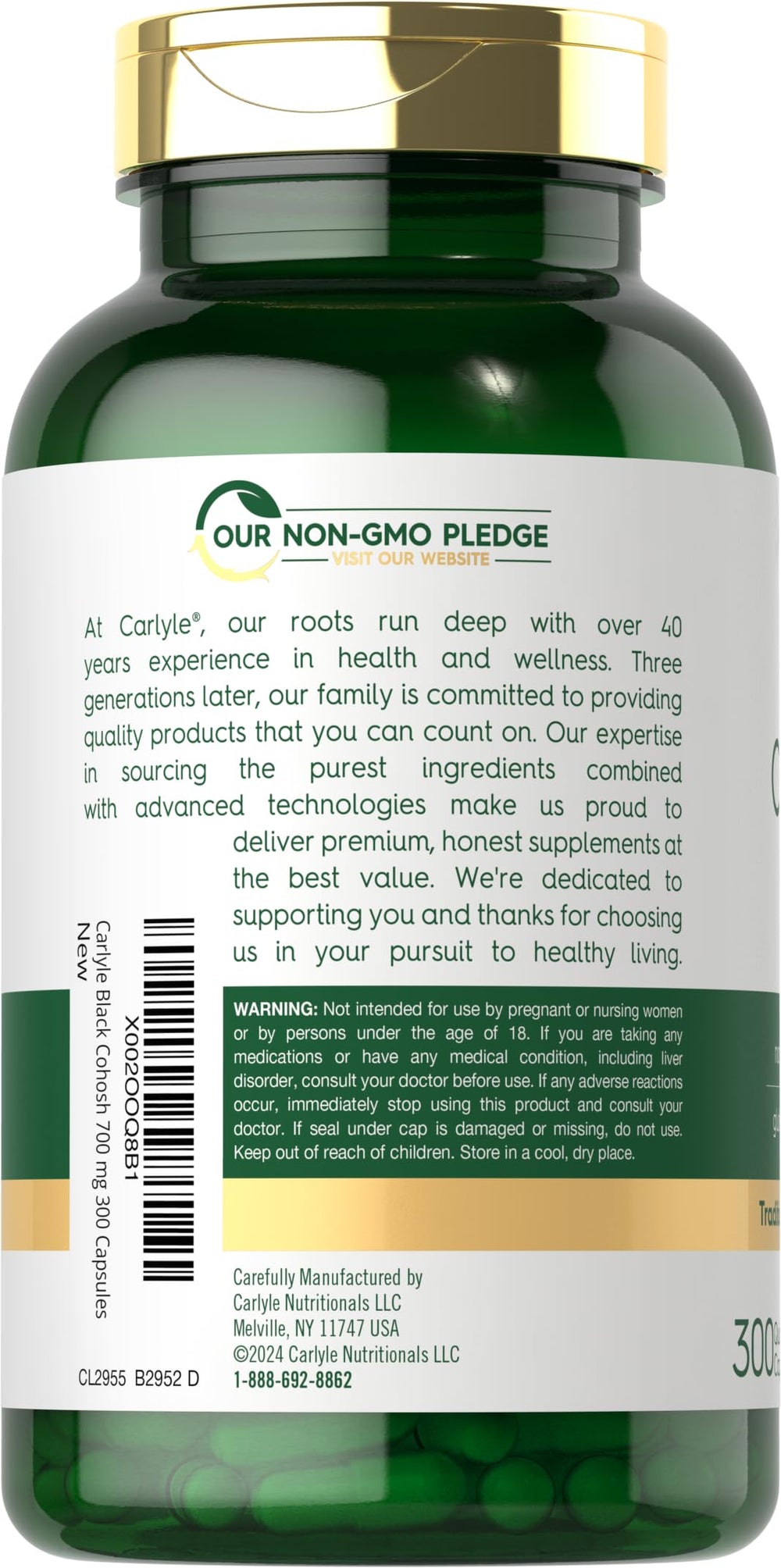 Carlyle capsule jar viewed up close with daily wellness use.
