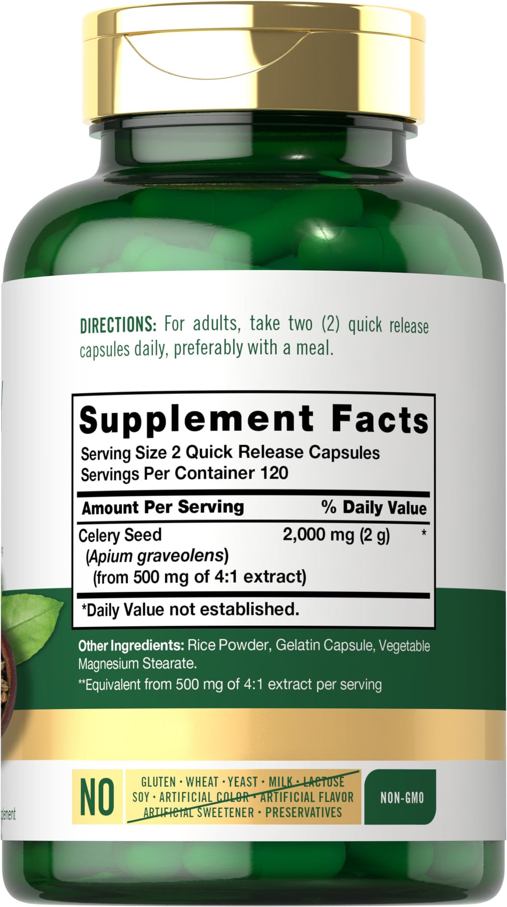 Carlyle Celery Seed Extract capsules pour showing effortless dosing.